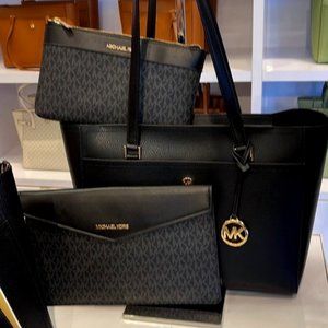 MICHAEL KORS Maisie Large Pebbled Leather 3-in-1 Tote Bag BLACK MULTI COLOR